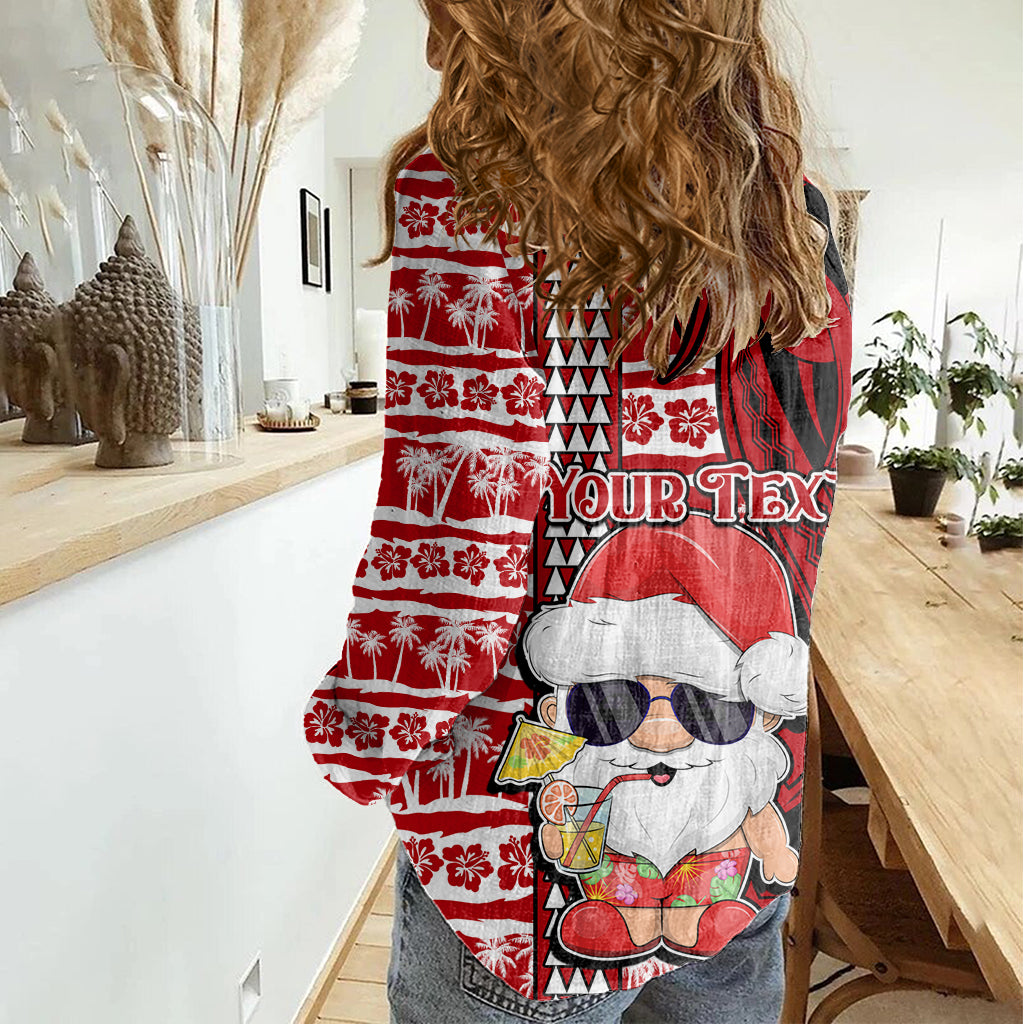 Custom Mele Kalikimaka Hawaii Christmas Women Casual Shirt Santa Claus Kakau Tribal Mix Polynesia Tattoo LT03 - Polynesian Pride