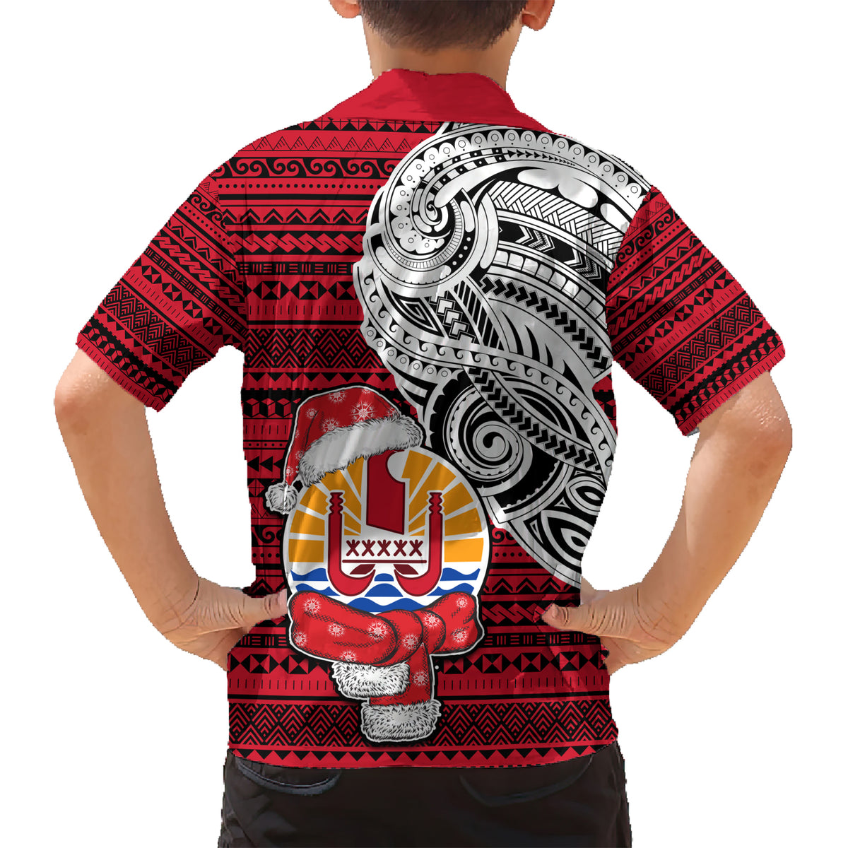 French Polynesia Christmas Kid Hawaiian Shirt Santa Hold Seal with Polynesian Tribal Tattoo LT03 - Polynesian Pride