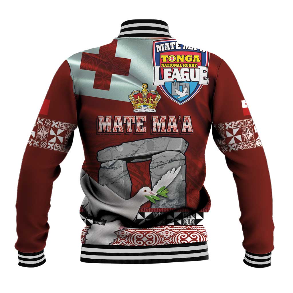 Mate Ma'a Tonga Baseball Jacket Haʻamonga ʻa Maui and White Dove - Tongan Kupesi Ngatu