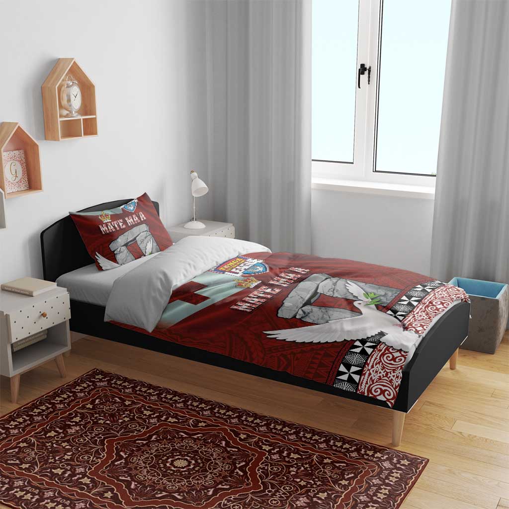 Mate Ma'a Tonga Bedding Set Haʻamonga ʻa Maui and White Dove - Tongan Kupesi Ngatu
