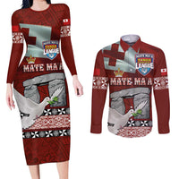 Mate Ma'a Tonga Couples Matching Long Sleeve Bodycon Dress and Long Sleeve Button Shirt Haʻamonga ʻa Maui and White Dove - Tongan Kupesi Ngatu