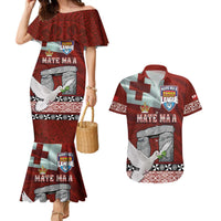 Mate Ma'a Tonga Couples Matching Mermaid Dress and Hawaiian Shirt Haamonga a Maui and White Dove - Tongan Kupesi Ngatu LT03 Red - Polynesian Pride