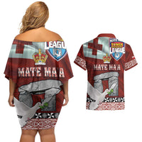 Mate Ma'a Tonga Couples Matching Off Shoulder Short Dress and Hawaiian Shirt Haamonga a Maui and White Dove - Tongan Kupesi Ngatu LT03 - Polynesian Pride