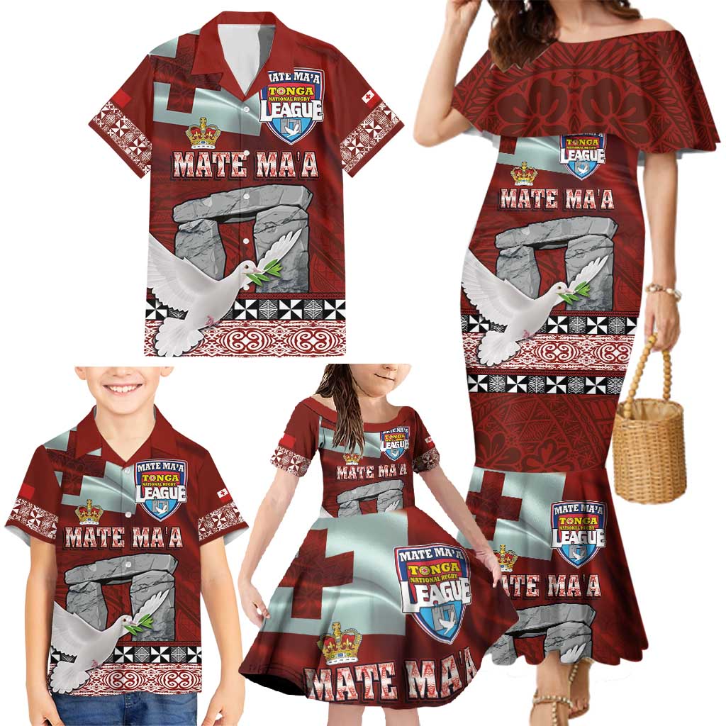 Mate Ma'a Tonga Family Matching Mermaid Dress and Hawaiian Shirt Haʻamonga ʻa Maui and White Dove - Tongan Kupesi Ngatu