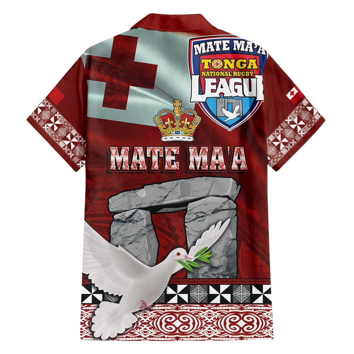 Mate Ma'a Tonga Family Matching Off The Shoulder Long Sleeve Dress and Hawaiian Shirt Haamonga a Maui and White Dove - Tongan Kupesi Ngatu LT03 - Polynesian Pride