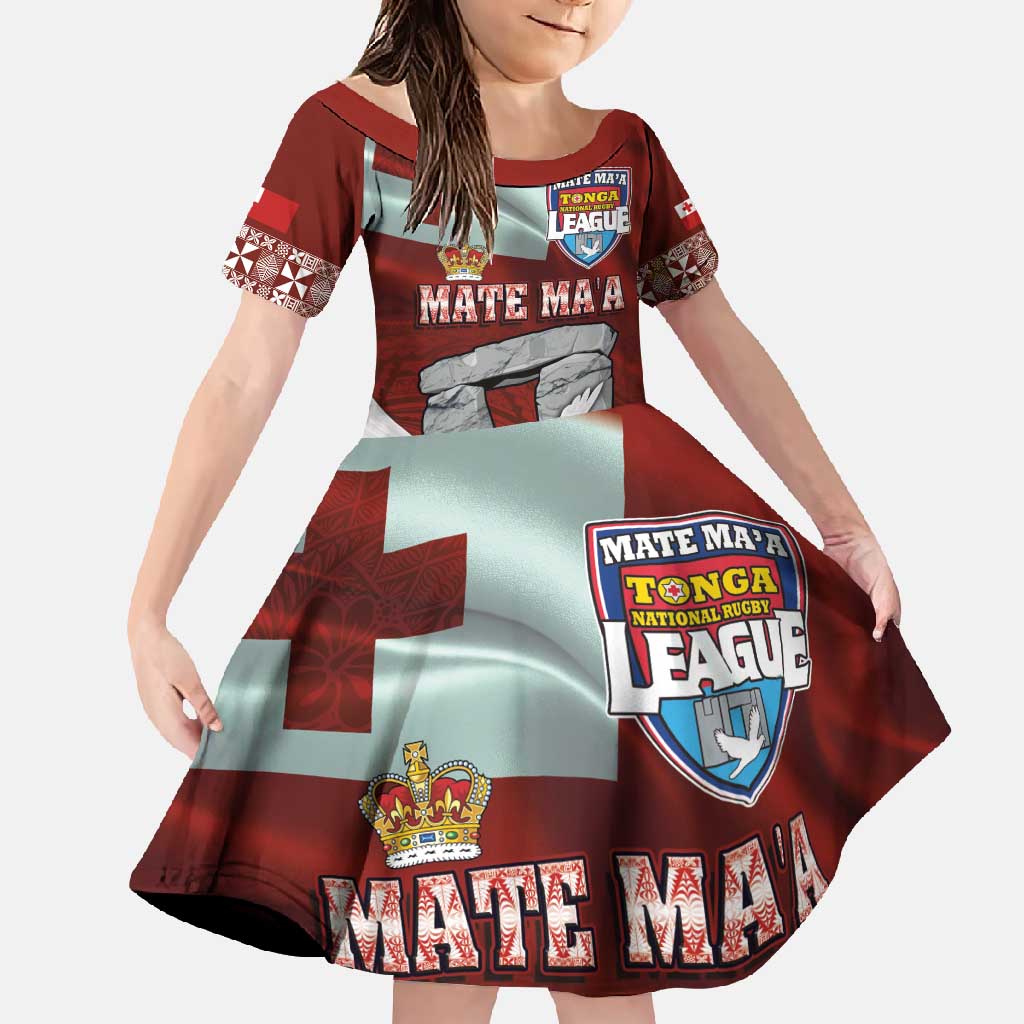 Mate Ma'a Tonga Family Matching Off Shoulder Maxi Dress and Hawaiian Shirt Haamonga a Maui and White Dove - Tongan Kupesi Ngatu LT03 Daughter's Dress Red - Polynesian Pride