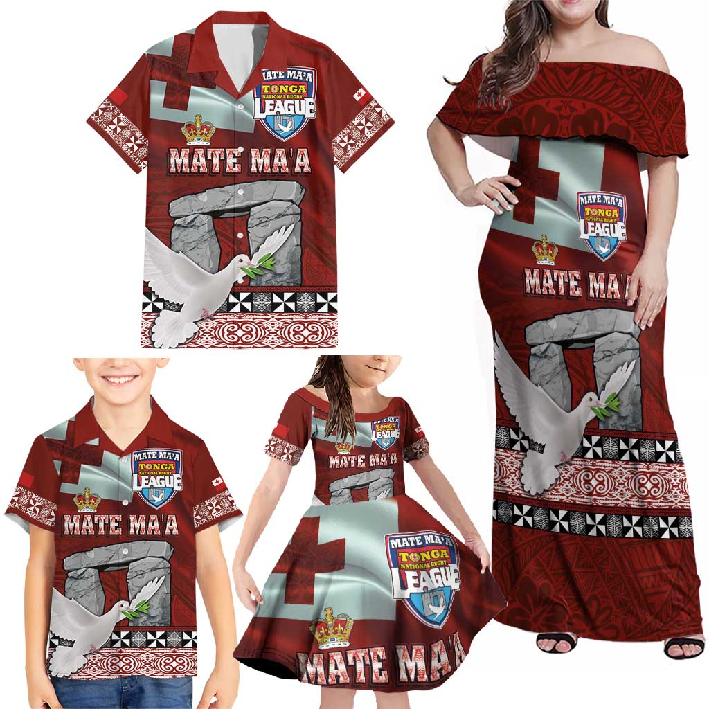 Mate Ma'a Tonga Family Matching Off Shoulder Maxi Dress and Hawaiian Shirt Haamonga a Maui and White Dove - Tongan Kupesi Ngatu LT03 - Polynesian Pride