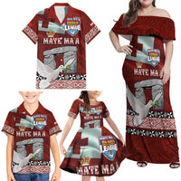 Mate Ma'a Tonga Family Matching Off Shoulder Maxi Dress and Hawaiian Shirt Haamonga a Maui and White Dove - Tongan Kupesi Ngatu LT03 - Polynesian Pride
