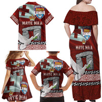 Mate Ma'a Tonga Family Matching Off Shoulder Maxi Dress and Hawaiian Shirt Haamonga a Maui and White Dove - Tongan Kupesi Ngatu LT03 - Polynesian Pride