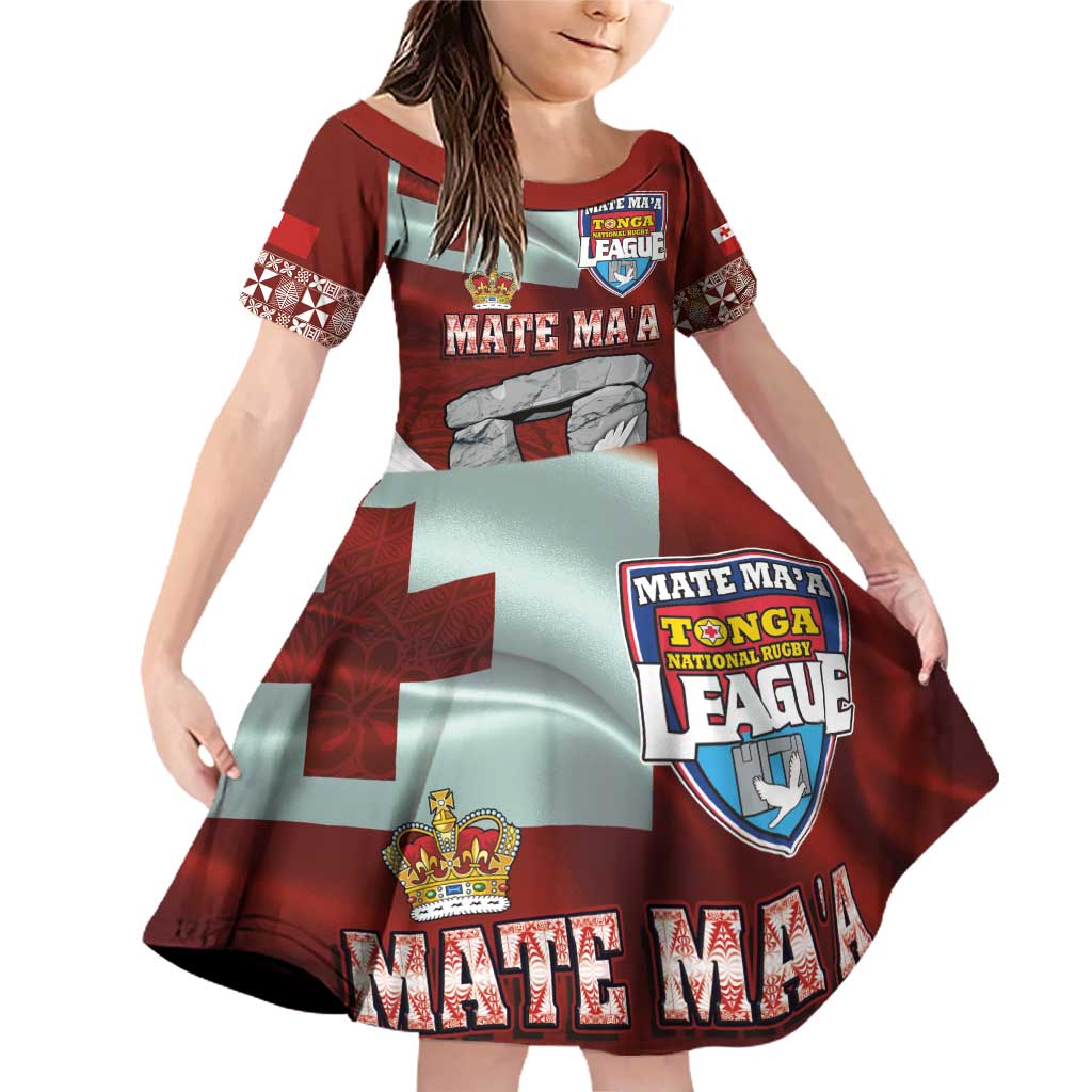 Mate Ma'a Tonga Family Matching Off Shoulder Short Dress and Hawaiian Shirt Haamonga a Maui and White Dove - Tongan Kupesi Ngatu LT03 Daughter's Dress Red - Polynesian Pride