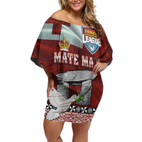 Mate Ma'a Tonga Family Matching Off Shoulder Short Dress and Hawaiian Shirt Haamonga a Maui and White Dove - Tongan Kupesi Ngatu LT03 Mom's Dress Red - Polynesian Pride