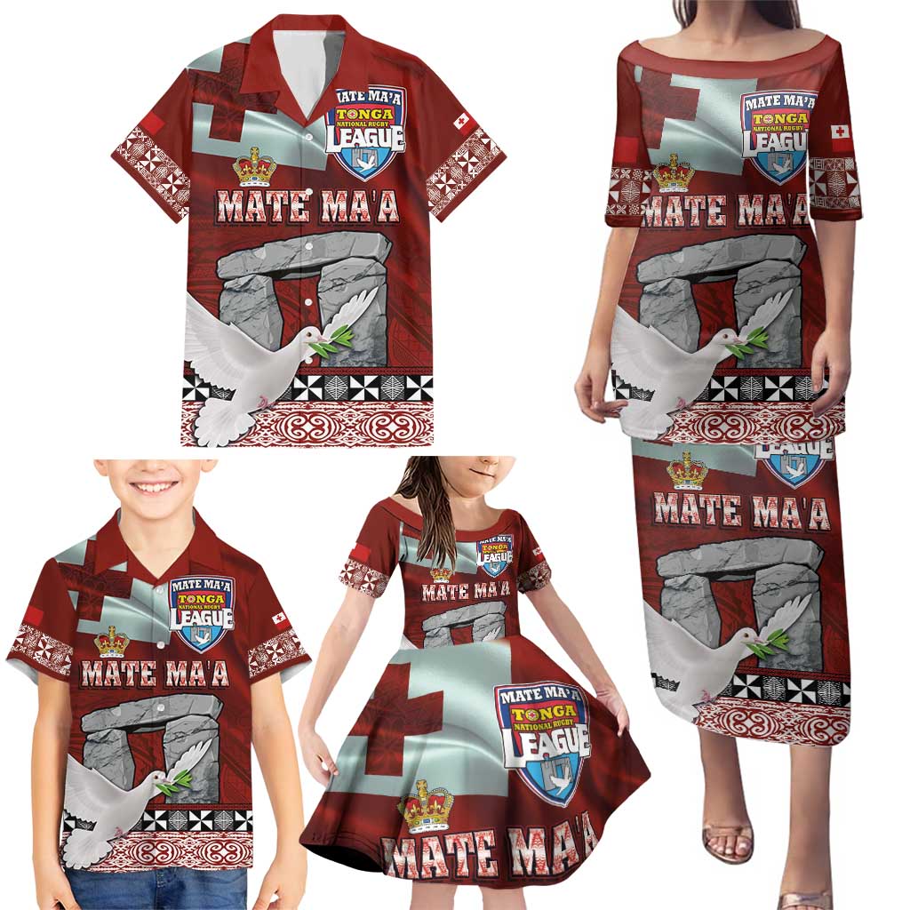 Mate Ma'a Tonga Family Matching Puletasi and Hawaiian Shirt Haʻamonga ʻa Maui and White Dove - Tongan Kupesi Ngatu