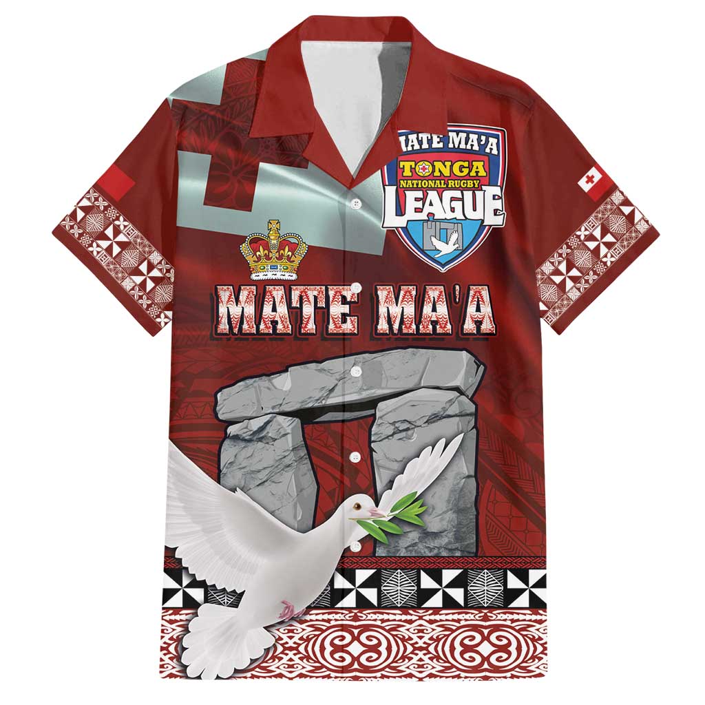 Mate Ma'a Tonga Family Matching Puletasi and Hawaiian Shirt Haamonga a Maui and White Dove - Tongan Kupesi Ngatu LT03 Dad's Shirt - Short Sleeve Red - Polynesian Pride