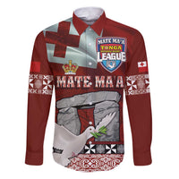 Mate Ma'a Tonga Family Matching Puletasi and Hawaiian Shirt Haamonga a Maui and White Dove - Tongan Kupesi Ngatu LT03 Dad's Shirt - Long Sleeve Red - Polynesian Pride