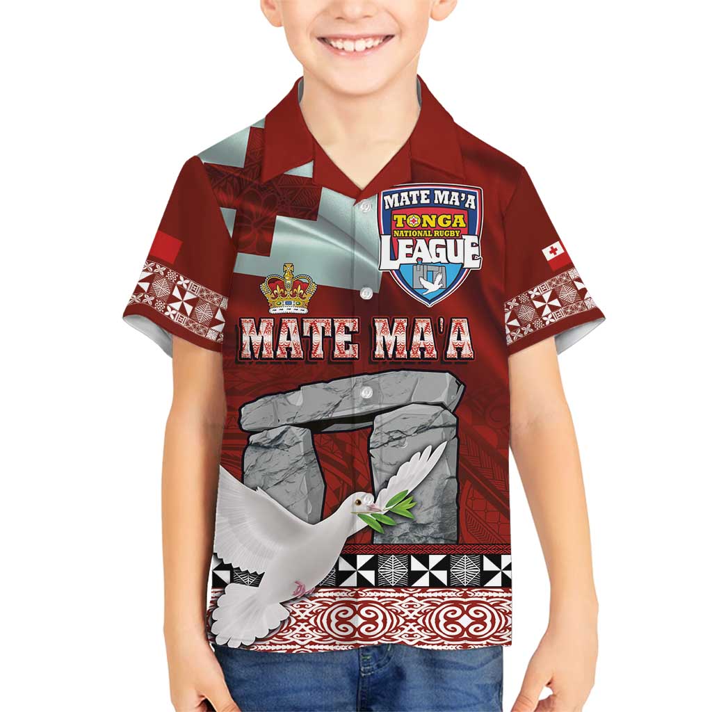 Mate Ma'a Tonga Family Matching Tank Maxi Dress and Hawaiian Shirt Haamonga a Maui and White Dove - Tongan Kupesi Ngatu LT03 Son's Shirt Red - Polynesian Pride