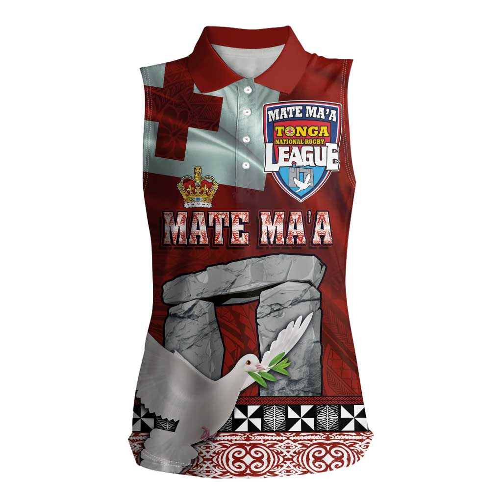 Mate Ma'a Tonga Women Sleeveless Polo Shirt Haʻamonga ʻa Maui and White Dove - Tongan Kupesi Ngatu
