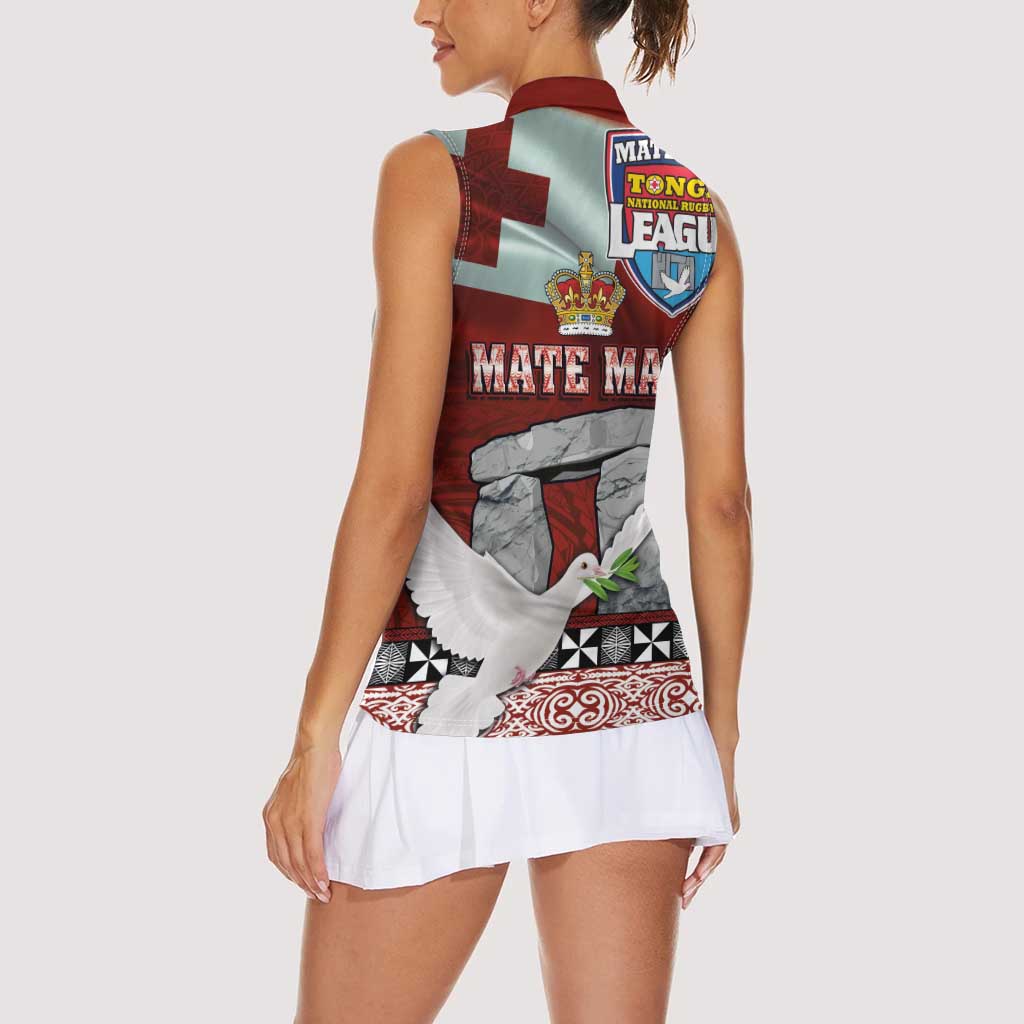 Mate Ma'a Tonga Women Sleeveless Polo Shirt Haʻamonga ʻa Maui and White Dove - Tongan Kupesi Ngatu