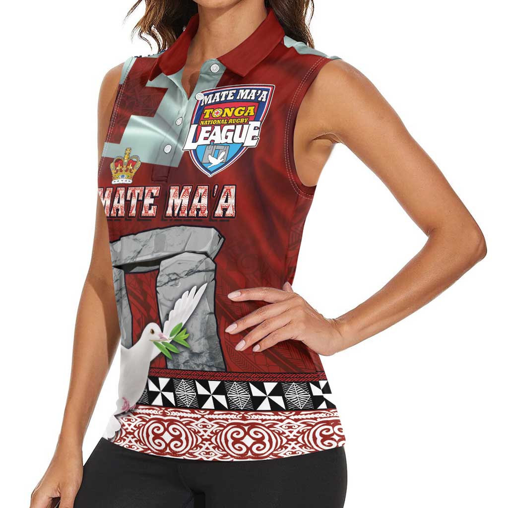 Mate Ma'a Tonga Women Sleeveless Polo Shirt Haʻamonga ʻa Maui and White Dove - Tongan Kupesi Ngatu