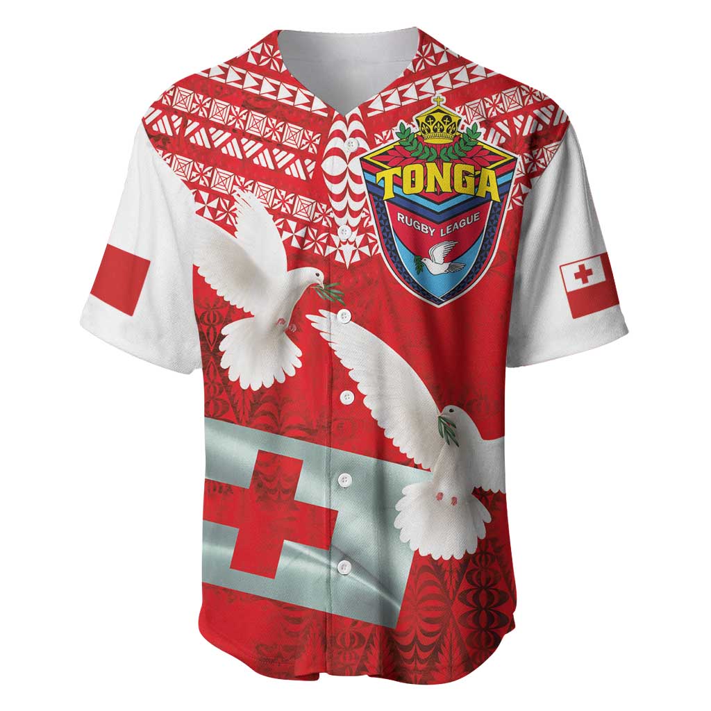 Mate Ma'a Tonga Baseball Jersey Double White Dove and Kupesi Ngatu Art Tattoo LT03 Red - Polynesian Pride