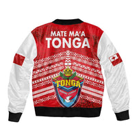 Mate Ma'a Tonga Bomber Jacket Douple White Dove and Kupesi Ngatu Art Tattoo
