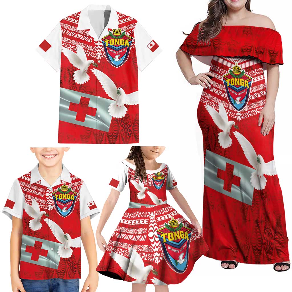 Mate Ma'a Tonga Family Matching Off Shoulder Maxi Dress and Hawaiian Shirt Double White Dove and Kupesi Ngatu Art Tattoo LT03 - Polynesian Pride