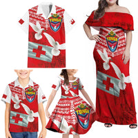 Mate Ma'a Tonga Family Matching Off Shoulder Maxi Dress and Hawaiian Shirt Double White Dove and Kupesi Ngatu Art Tattoo LT03 - Polynesian Pride