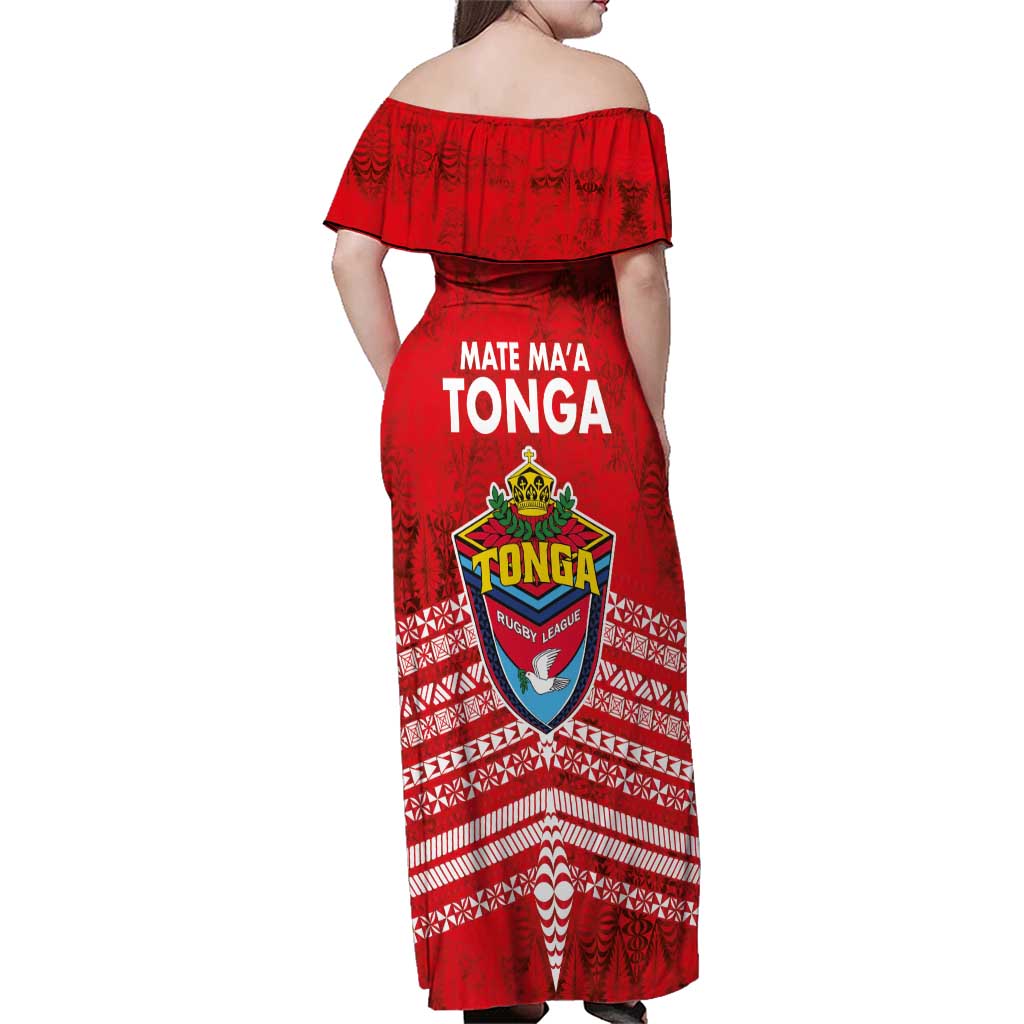 Mate Ma'a Tonga Family Matching Off Shoulder Maxi Dress and Hawaiian Shirt Double White Dove and Kupesi Ngatu Art Tattoo LT03 - Polynesian Pride