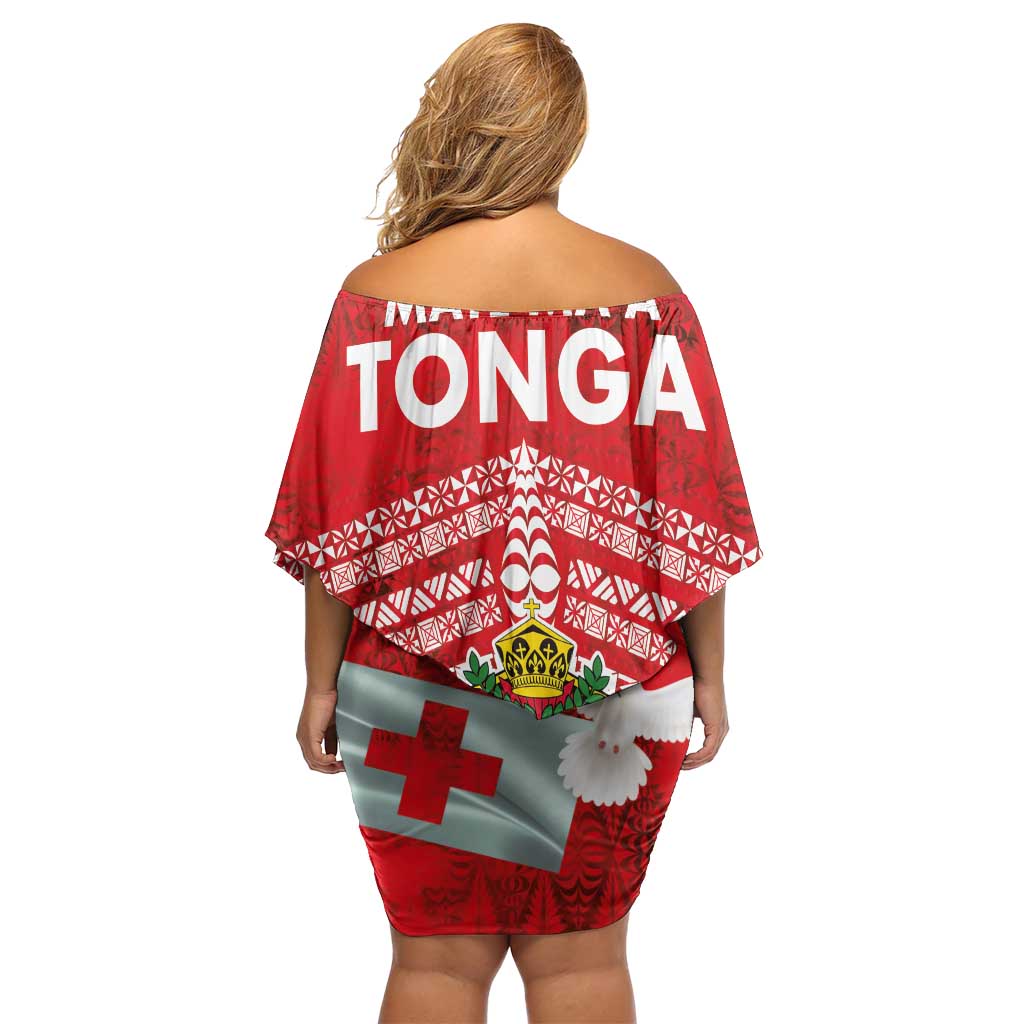 Mate Ma'a Tonga Family Matching Off Shoulder Short Dress and Hawaiian Shirt Double White Dove and Kupesi Ngatu Art Tattoo LT03 - Polynesian Pride