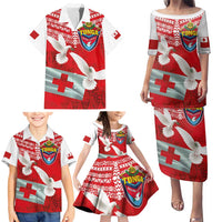 Mate Ma'a Tonga Family Matching Puletasi and Hawaiian Shirt Double White Dove and Kupesi Ngatu Art Tattoo LT03 - Polynesian Pride