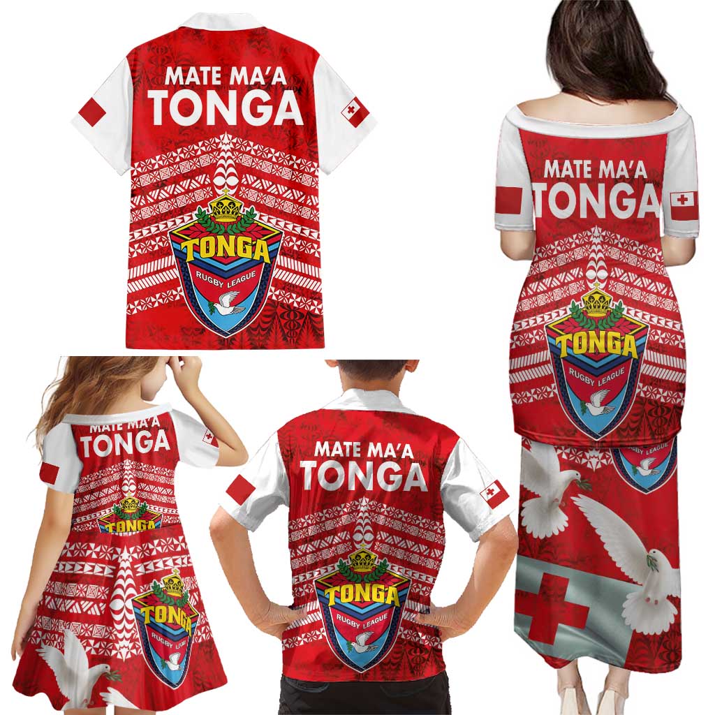 Mate Ma'a Tonga Family Matching Puletasi and Hawaiian Shirt Double White Dove and Kupesi Ngatu Art Tattoo LT03 - Polynesian Pride