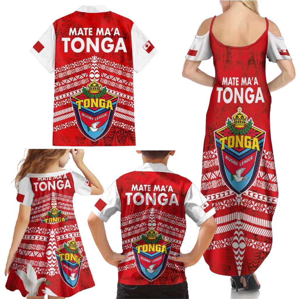 Mate Ma'a Tonga Family Matching Summer Maxi Dress and Hawaiian Shirt Douple White Dove and Kupesi Ngatu Art Tattoo