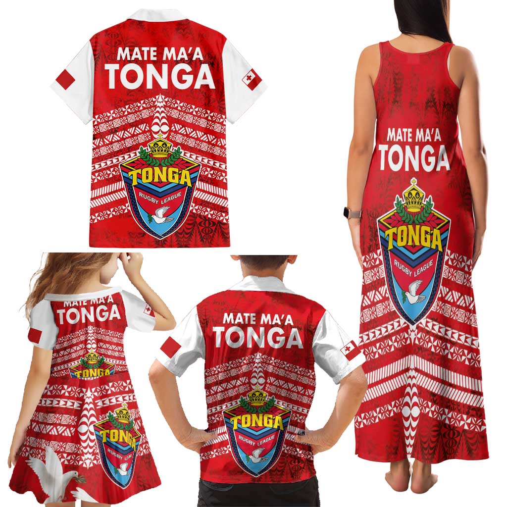 Mate Ma'a Tonga Family Matching Tank Maxi Dress and Hawaiian Shirt Double White Dove and Kupesi Ngatu Art Tattoo LT03 - Polynesian Pride