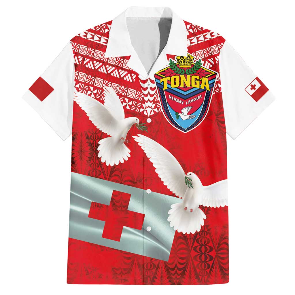 Mate Ma'a Tonga Family Matching Tank Maxi Dress and Hawaiian Shirt Double White Dove and Kupesi Ngatu Art Tattoo LT03 Dad's Shirt - Short Sleeve Red - Polynesian Pride