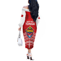 Mate Ma'a Tonga Off The Shoulder Long Sleeve Dress Douple White Dove and Kupesi Ngatu Art Tattoo