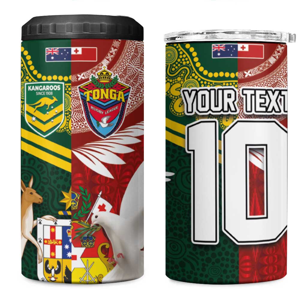 Custom Mate Ma'a Tonga and Australia Kangaroo 4 in 1 Can Cooler Tumbler Nation Seal with Mascot Aboriginal and Tongan Kupesi Ngatu Art LT03 One Size: 16 oz Red - Polynesian Pride