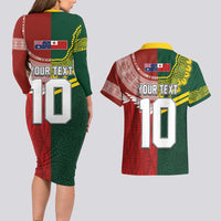 Custom Mate Ma'a Tonga and Australia Kangaroo Couples Matching Long Sleeve Bodycon Dress and Hawaiian Shirt Nation Seal with Mascot Aboriginal and Tongan Kupesi Ngatu Art LT03 - Polynesian Pride