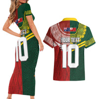 Custom Mate Ma'a Tonga and Australia Kangaroo Couples Matching Short Sleeve Bodycon Dress and Hawaiian Shirt Nation Seal with Mascot Aboriginal and Tongan Kupesi Ngatu Art LT03 - Polynesian Pride