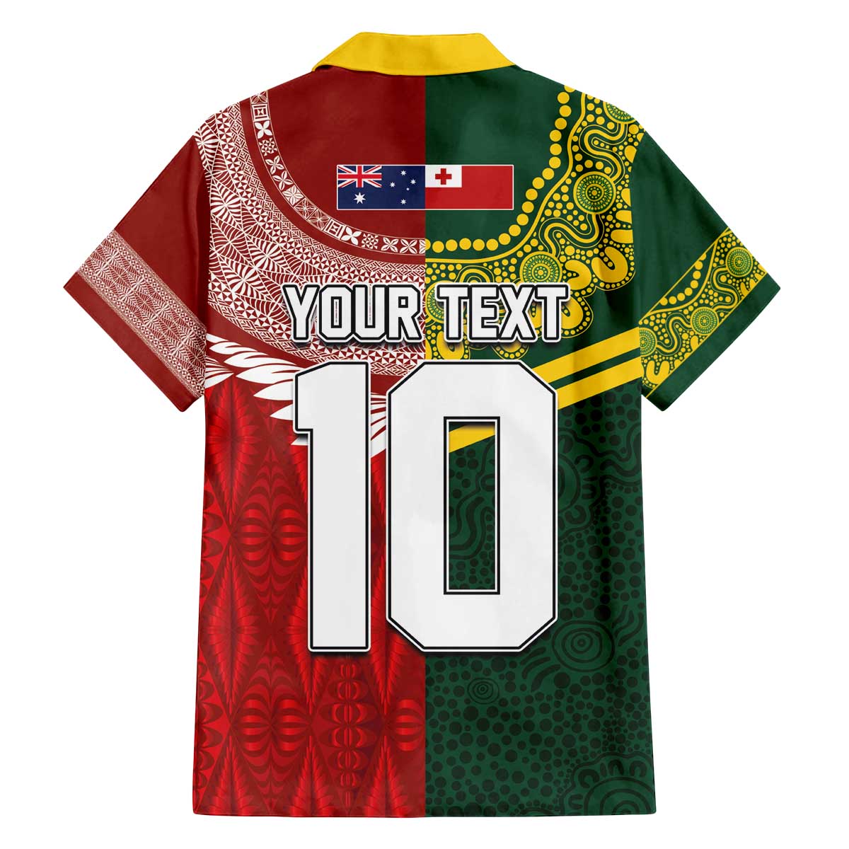 Custom Mate Ma'a Tonga and Australia Kangaroo Family Matching Off The Shoulder Long Sleeve Dress and Hawaiian Shirt Nation Seal with Mascot Aboriginal and Tongan Kupesi Ngatu Art LT03 - Polynesian Pride