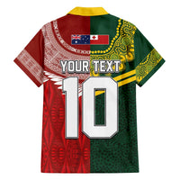Custom Mate Ma'a Tonga and Australia Kangaroo Family Matching Off The Shoulder Long Sleeve Dress and Hawaiian Shirt Nation Seal with Mascot Aboriginal and Tongan Kupesi Ngatu Art LT03 - Polynesian Pride