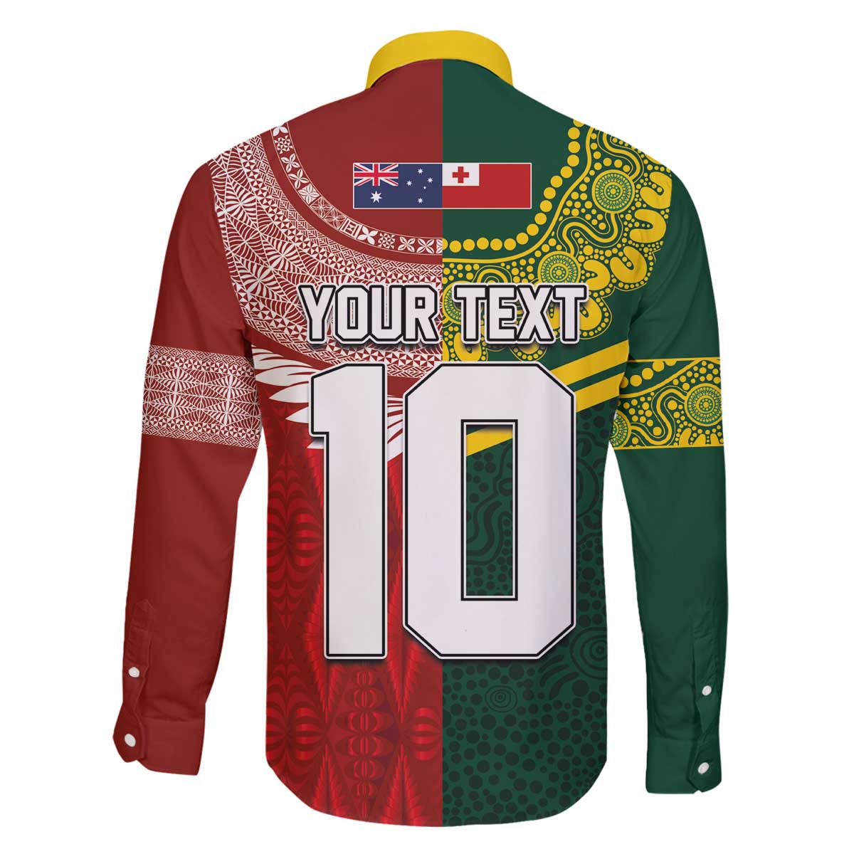 Custom Mate Ma'a Tonga and Australia Kangaroo Family Matching Off The Shoulder Long Sleeve Dress and Hawaiian Shirt Nation Seal with Mascot Aboriginal and Tongan Kupesi Ngatu Art LT03 - Polynesian Pride