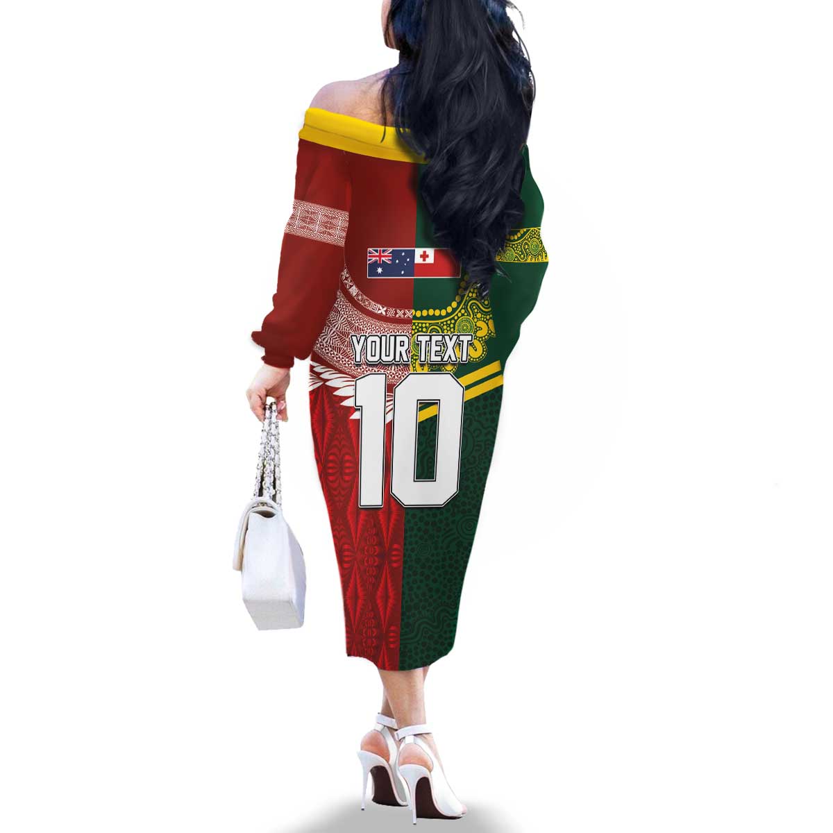 Custom Mate Ma'a Tonga and Australia Kangaroo Family Matching Off The Shoulder Long Sleeve Dress and Hawaiian Shirt Nation Seal with Mascot Aboriginal and Tongan Kupesi Ngatu Art LT03 - Polynesian Pride