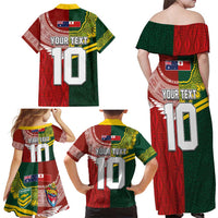 Custom Mate Ma'a Tonga and Australia Kangaroo Family Matching Off Shoulder Maxi Dress and Hawaiian Shirt Nation Seal with Mascot Aboriginal and Tongan Kupesi Ngatu Art LT03 - Polynesian Pride