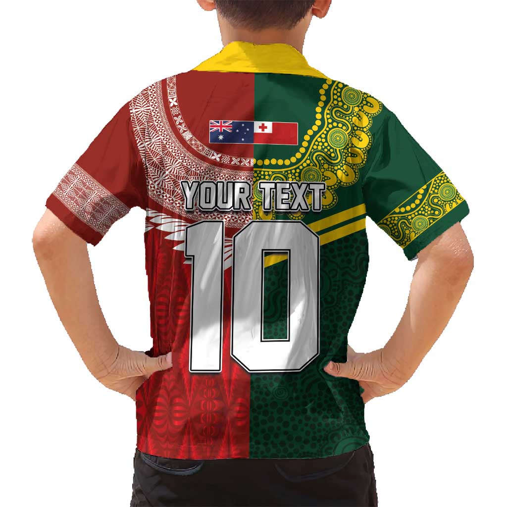 Custom Mate Ma'a Tonga and Australia Kangaroo Family Matching Tank Maxi Dress and Hawaiian Shirt Nation Seal with Mascot Aboriginal and Tongan Kupesi Ngatu Art LT03 - Polynesian Pride