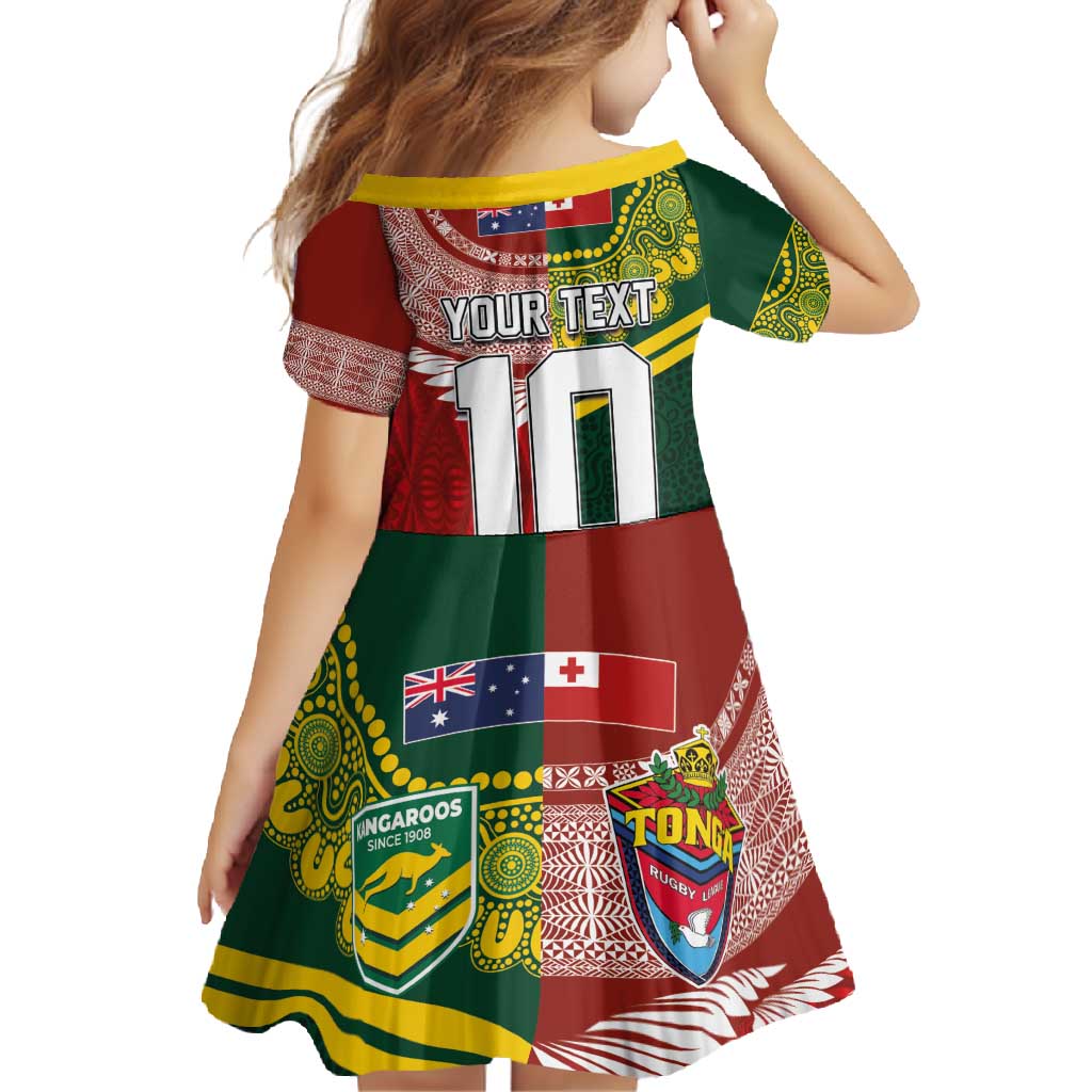 Custom Mate Ma'a Tonga and Australia Kangaroo Family Matching Tank Maxi Dress and Hawaiian Shirt Nation Seal with Mascot Aboriginal and Tongan Kupesi Ngatu Art LT03 - Polynesian Pride
