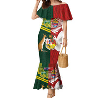 Custom Mate Ma'a Tonga and Australia Kangaroo Mermaid Dress Nation Seal with Mascot Aboriginal and Tongan Kupesi Ngatu Art LT03 Women Red - Polynesian Pride