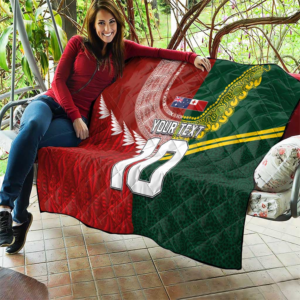 Custom Mate Ma'a Tonga and Australia Kangaroo Quilt Nation Seal with Mascot Aboriginal and Tongan Kupesi Ngatu Art