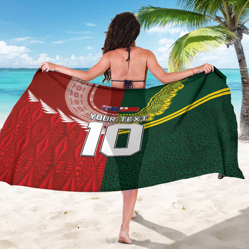 Custom Mate Ma'a Tonga and Australia Kangaroo Sarong Nation Seal with Mascot Aboriginal and Tongan Kupesi Ngatu Art