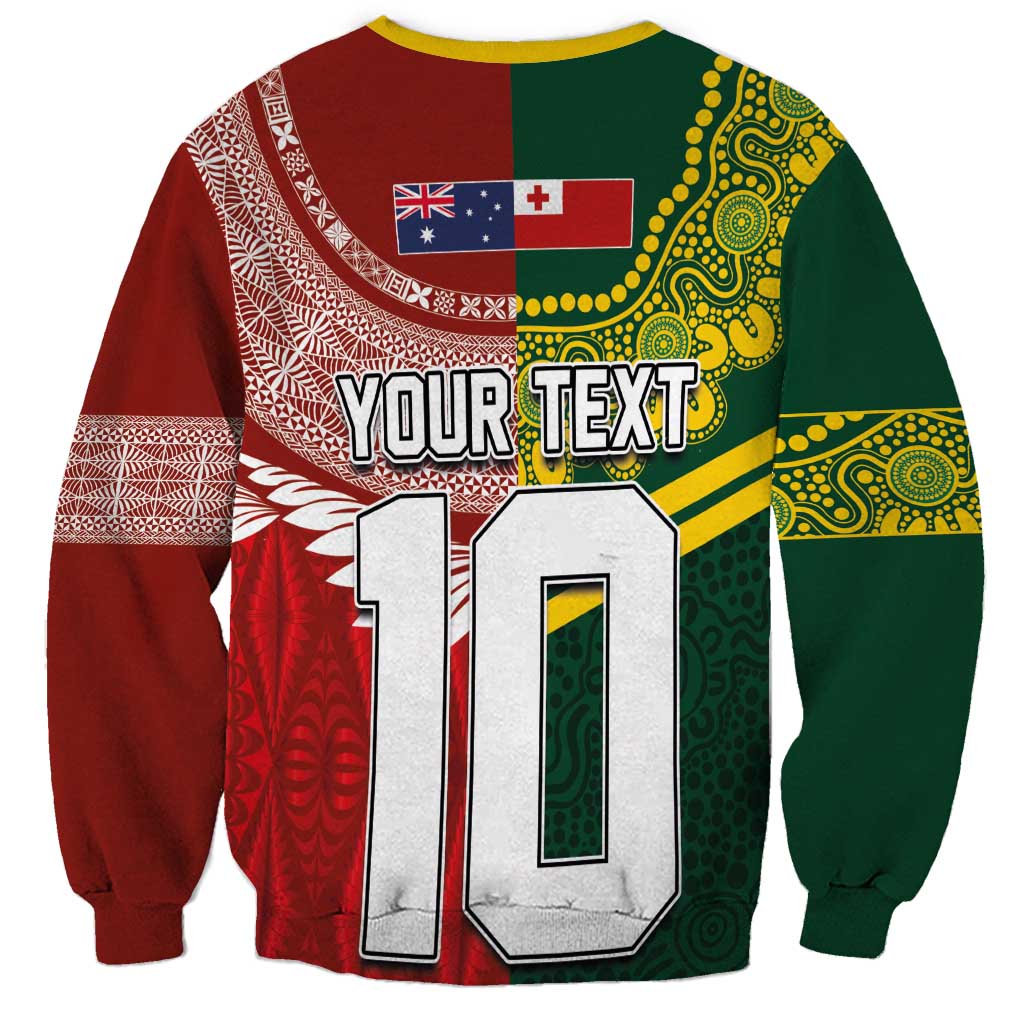 Custom Mate Ma'a Tonga and Australia Kangaroo Sweatshirt Nation Seal with Mascot Aboriginal and Tongan Kupesi Ngatu Art