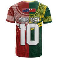 Custom Mate Ma'a Tonga and Australia Kangaroo T Shirt Nation Seal with Mascot Aboriginal and Tongan Kupesi Ngatu Art