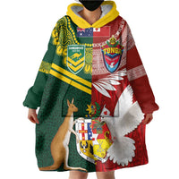Custom Mate Ma'a Tonga and Australia Kangaroo Wearable Blanket Hoodie Nation Seal with Mascot Aboriginal and Tongan Kupesi Ngatu Art LT03 - Polynesian Pride